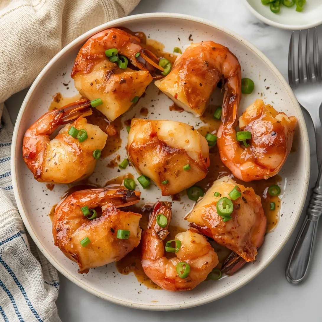 Appetizer plate of Turkey-Wrapped Shrimp with Brown Sugar Glaze