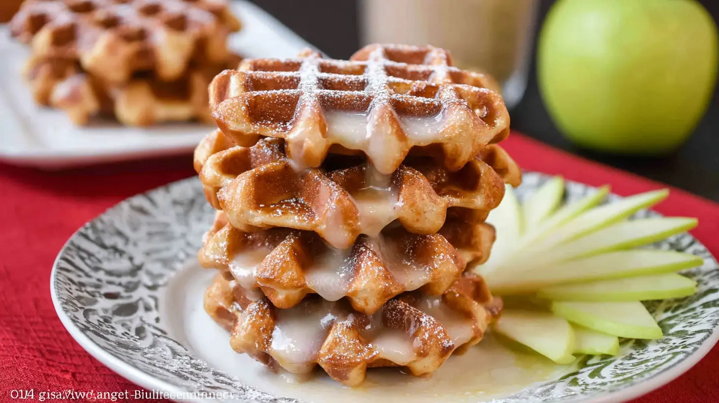 A freshly made apple fritter waffle donut, golden brown and glazed.