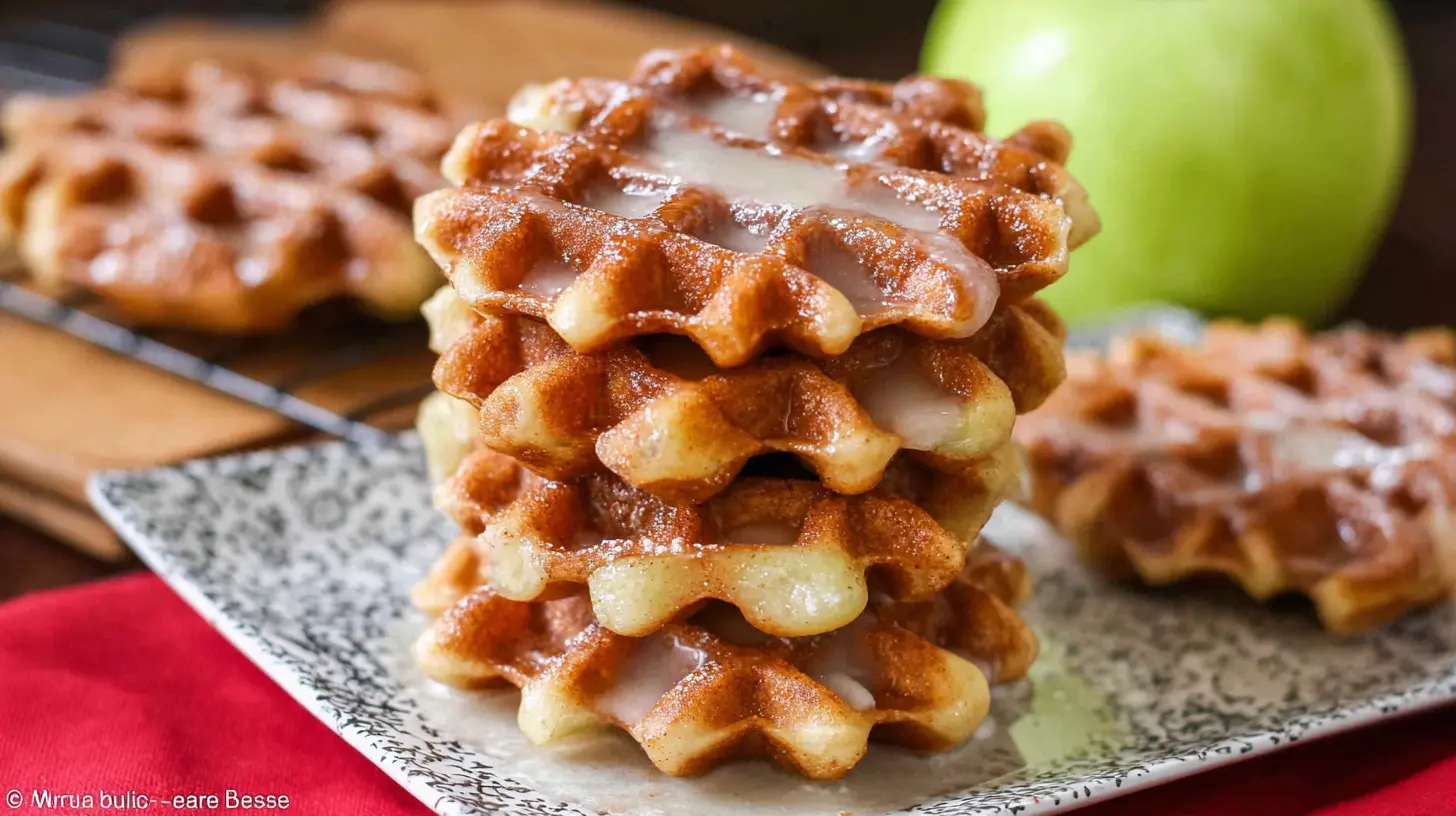 Delicious apple fritter waffle donuts, golden brown and glistening