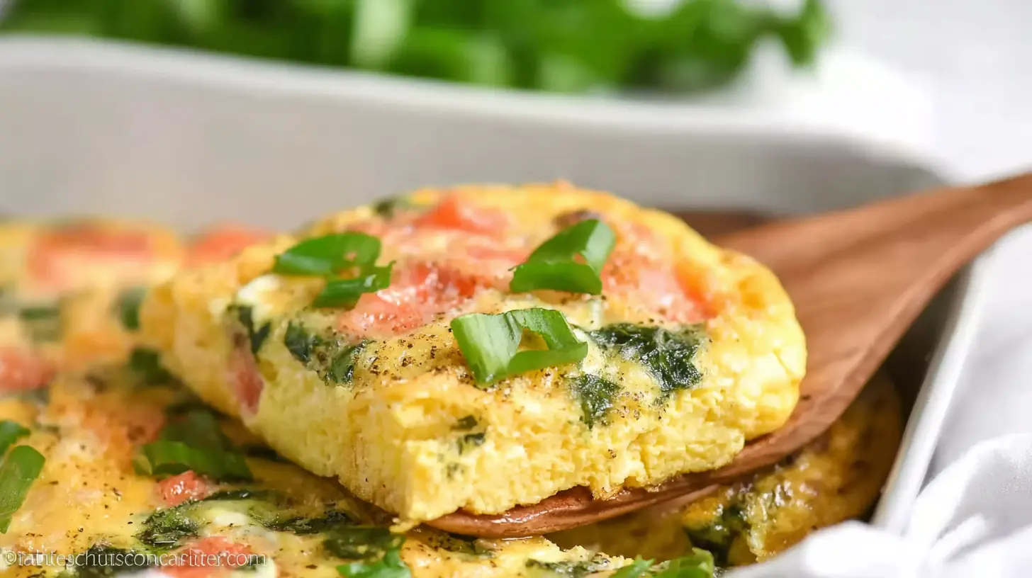 A serving of baked cottage cheese eggs in a small ramekin.