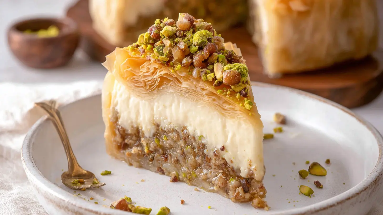 Close-up of golden Baklava Cheesecake Cookies, showcasing flaky pastry and creamy center.