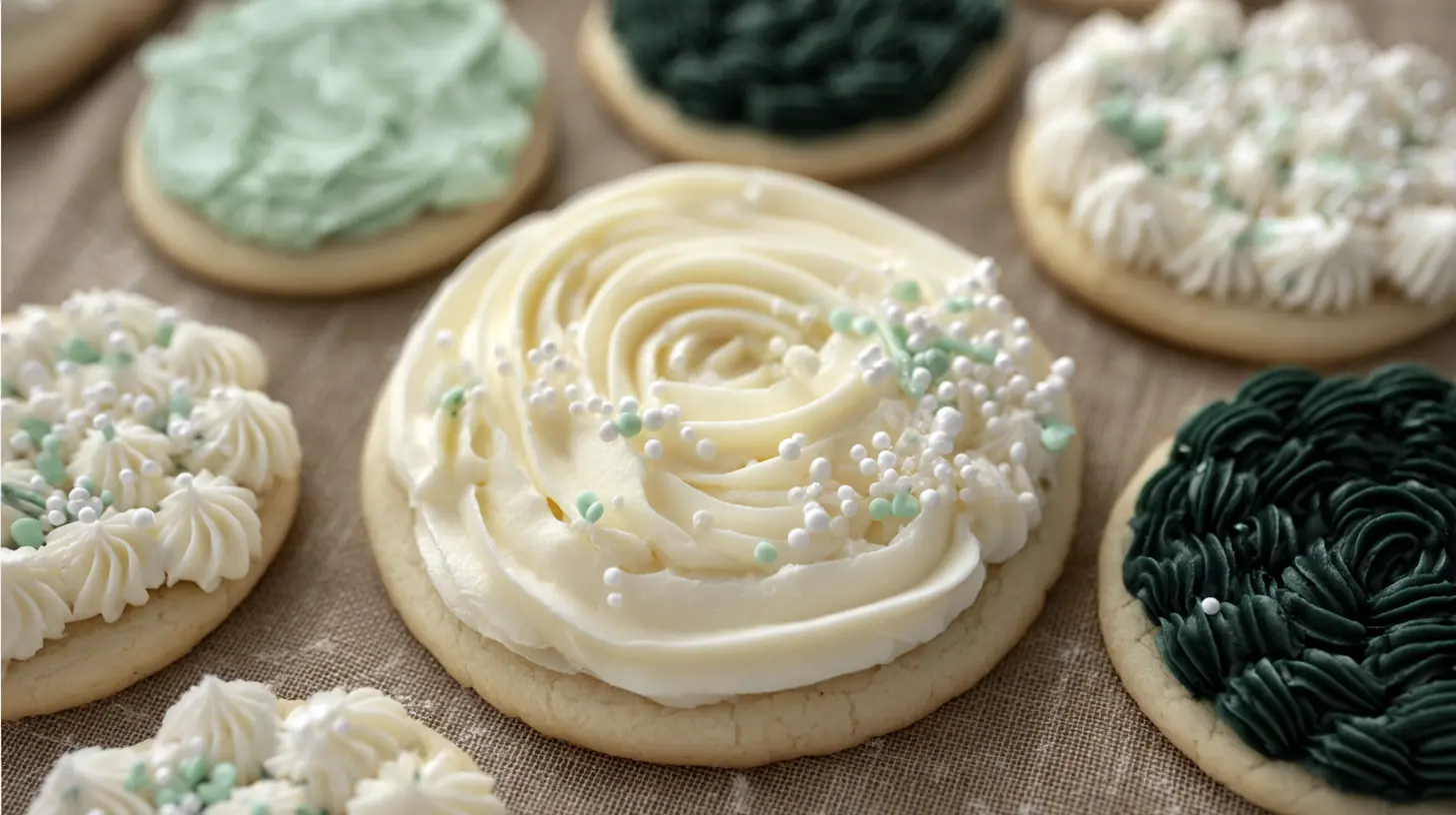 Smooth white buttercream frosting for sugar cookies in a piping bag