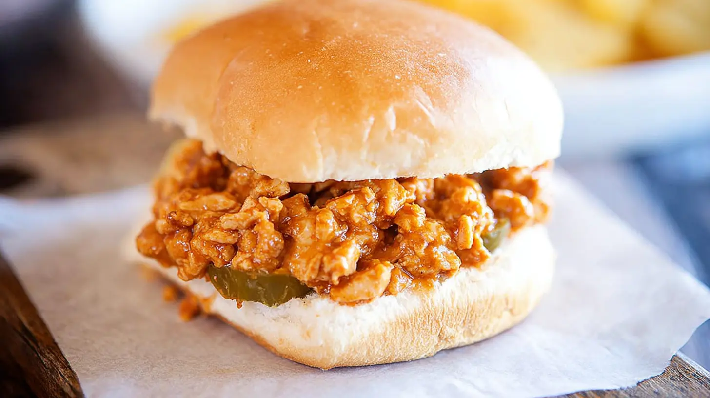 A close-up of delicious Cajun Chicken Sloppy Joes