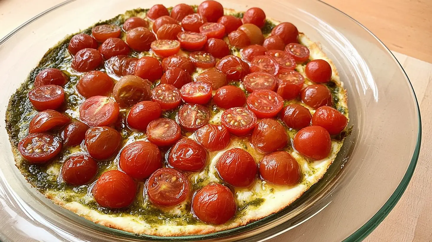 A vibrant Caprese dip recipe in a white bowl with fresh basil