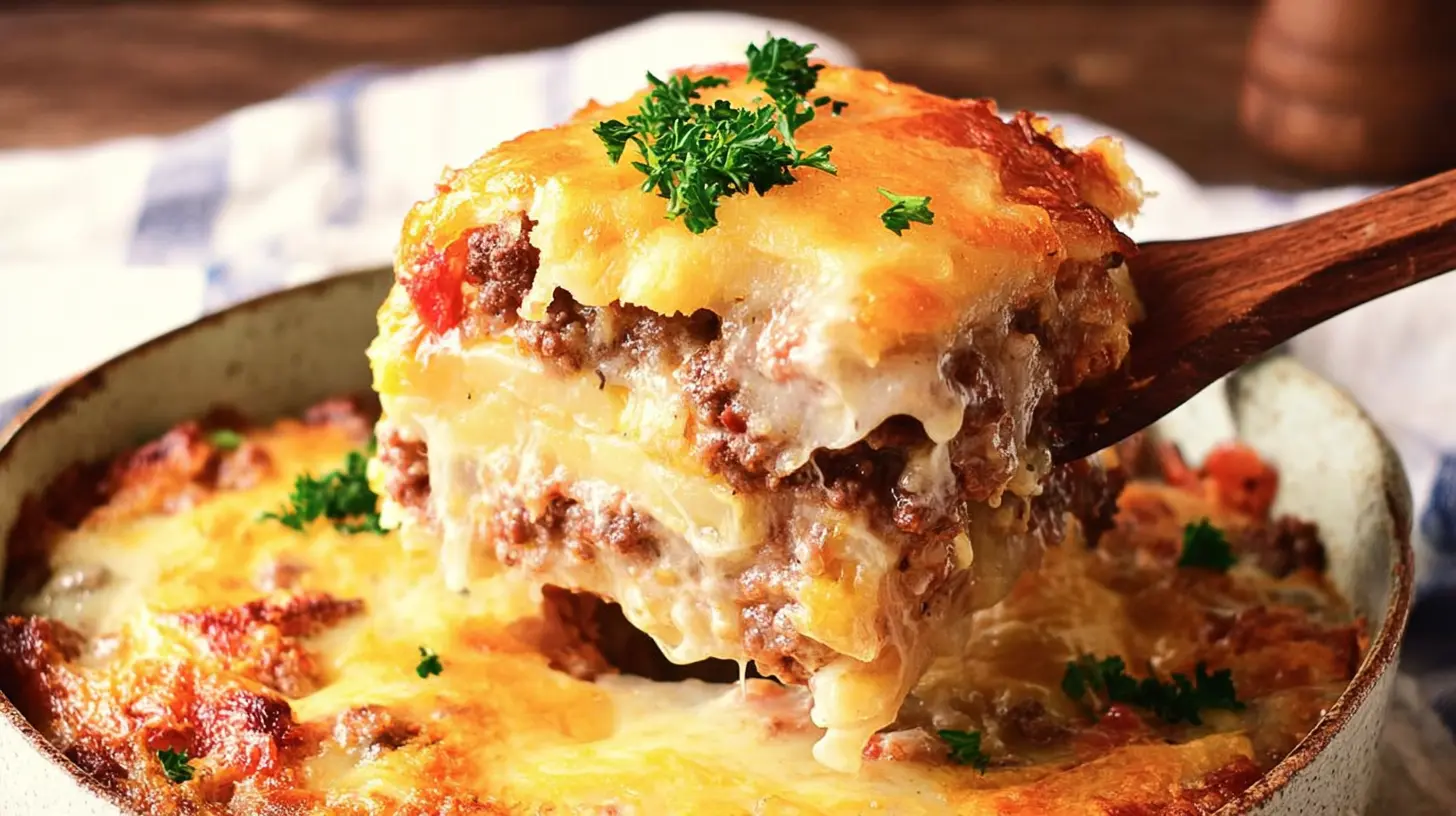 A hearty Cattle Drive Casserole baked to golden perfection