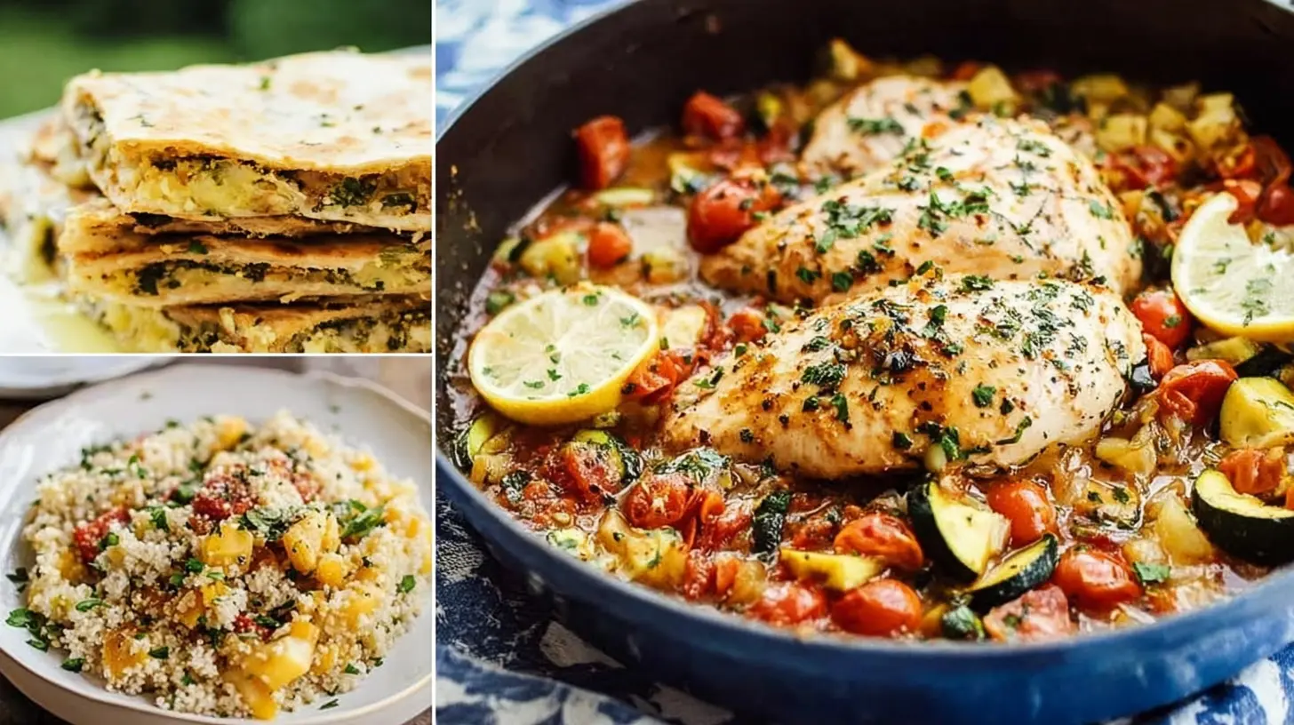 Various cheap dinner ideas presented on a kitchen table