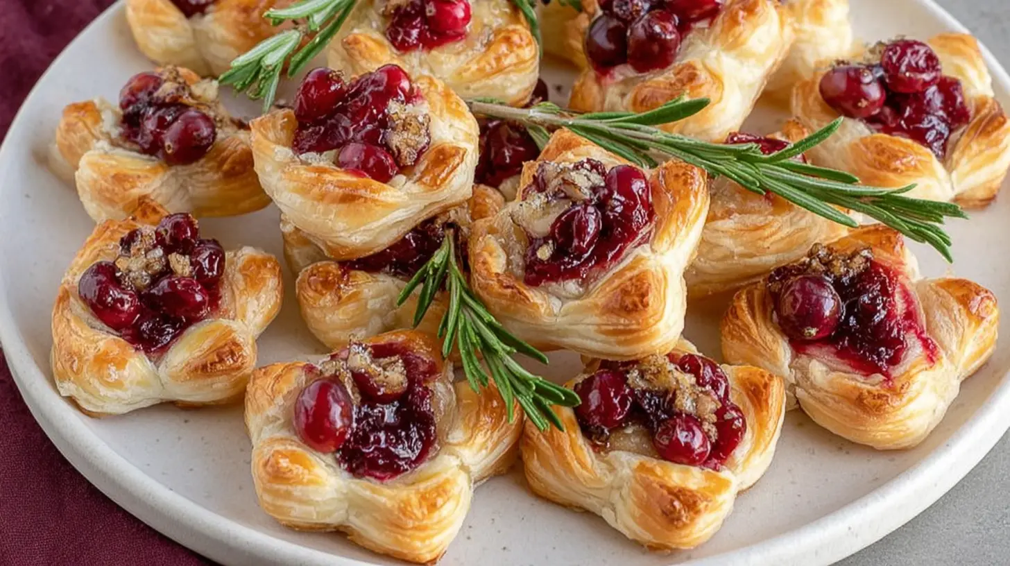 Close-up of cranberry brie bites, golden and appealing.