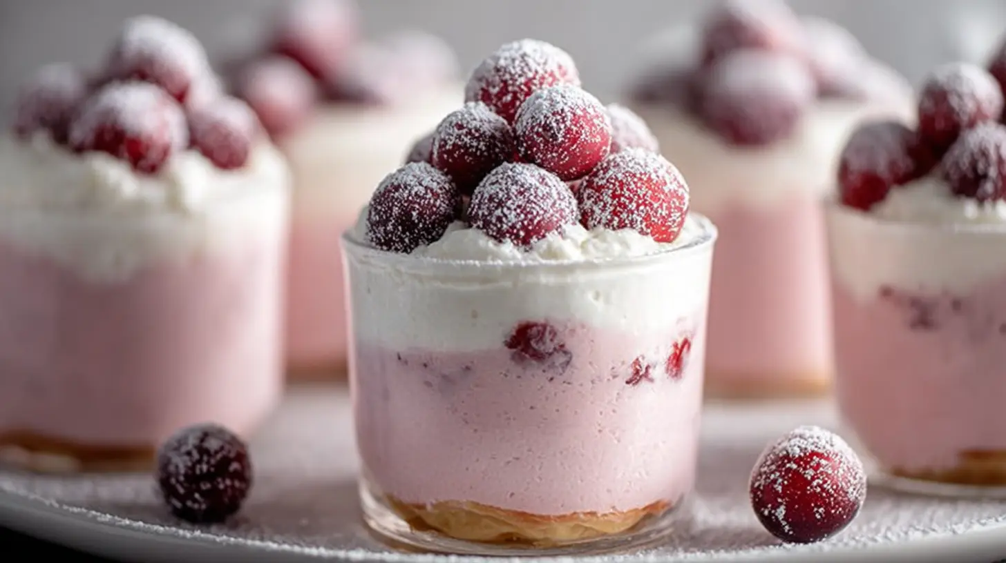 Individual cranberry mousse cups arranged artfully