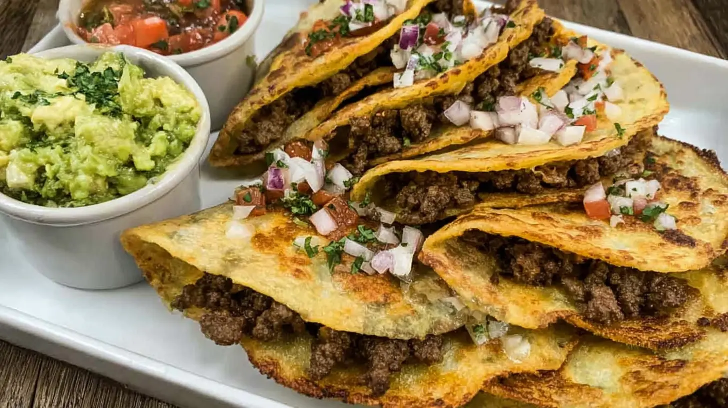 A plate of delicious crispy beef tacos filled with fresh toppings