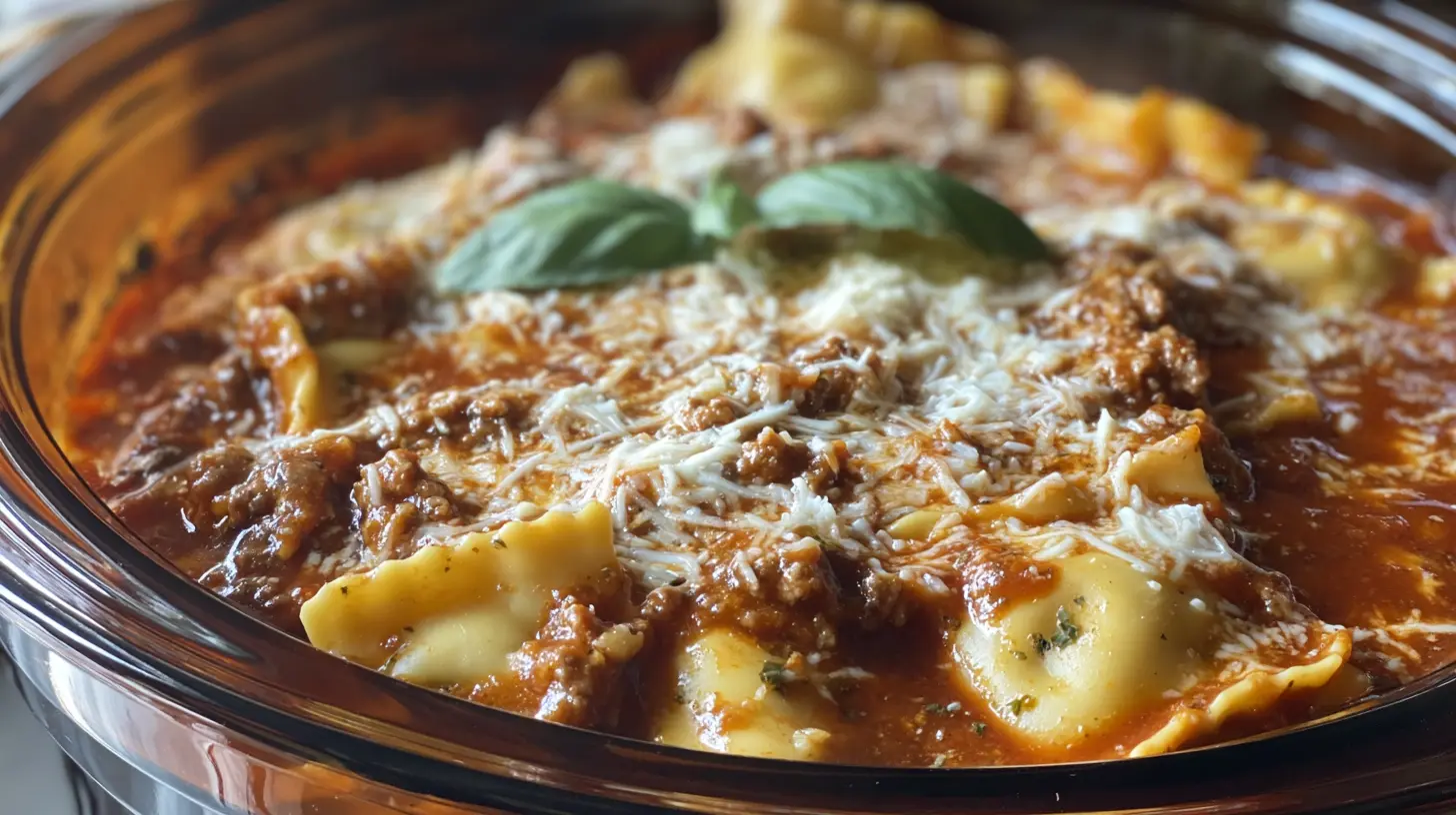 Delicious Crockpot Ravioli Lasagna, freshly prepared and ready to serve