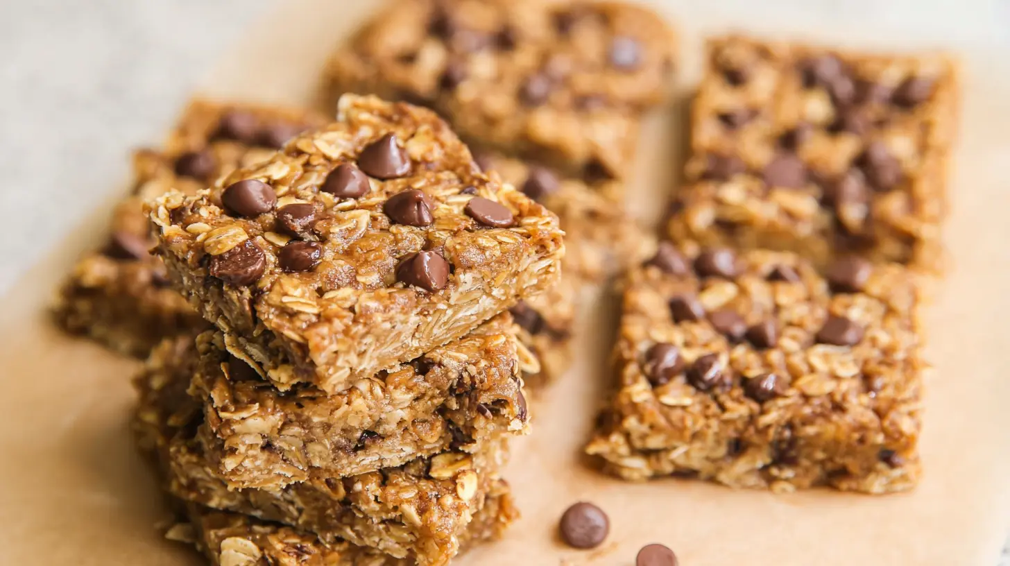 Freshly baked delicious oatmeal banana bars on a cooling rack