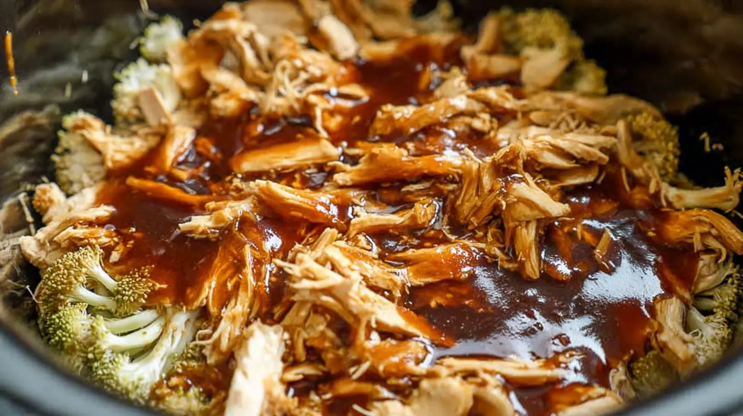 A slow cooker filled with Dump and Go Crockpot Teriyaki Chicken.