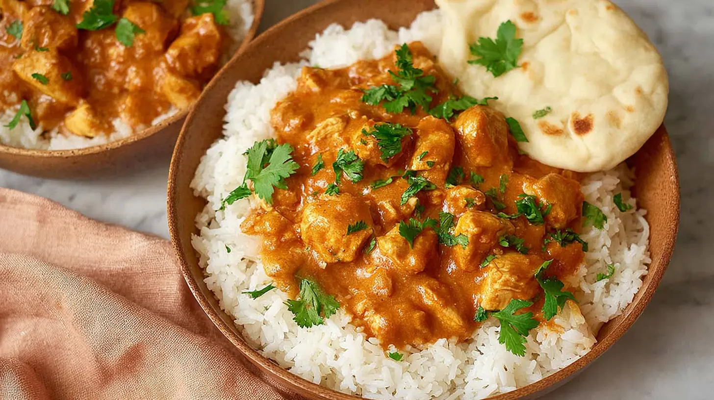 A bowl of easy homemade butter chicken, rich and creamy