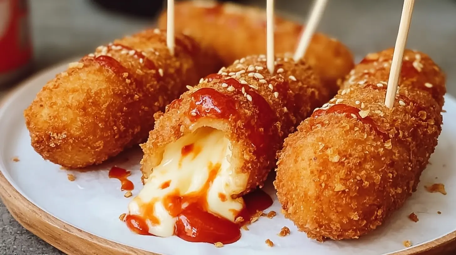 Easy Korean Corn Dogs with cheese filling, golden fried perfection.
