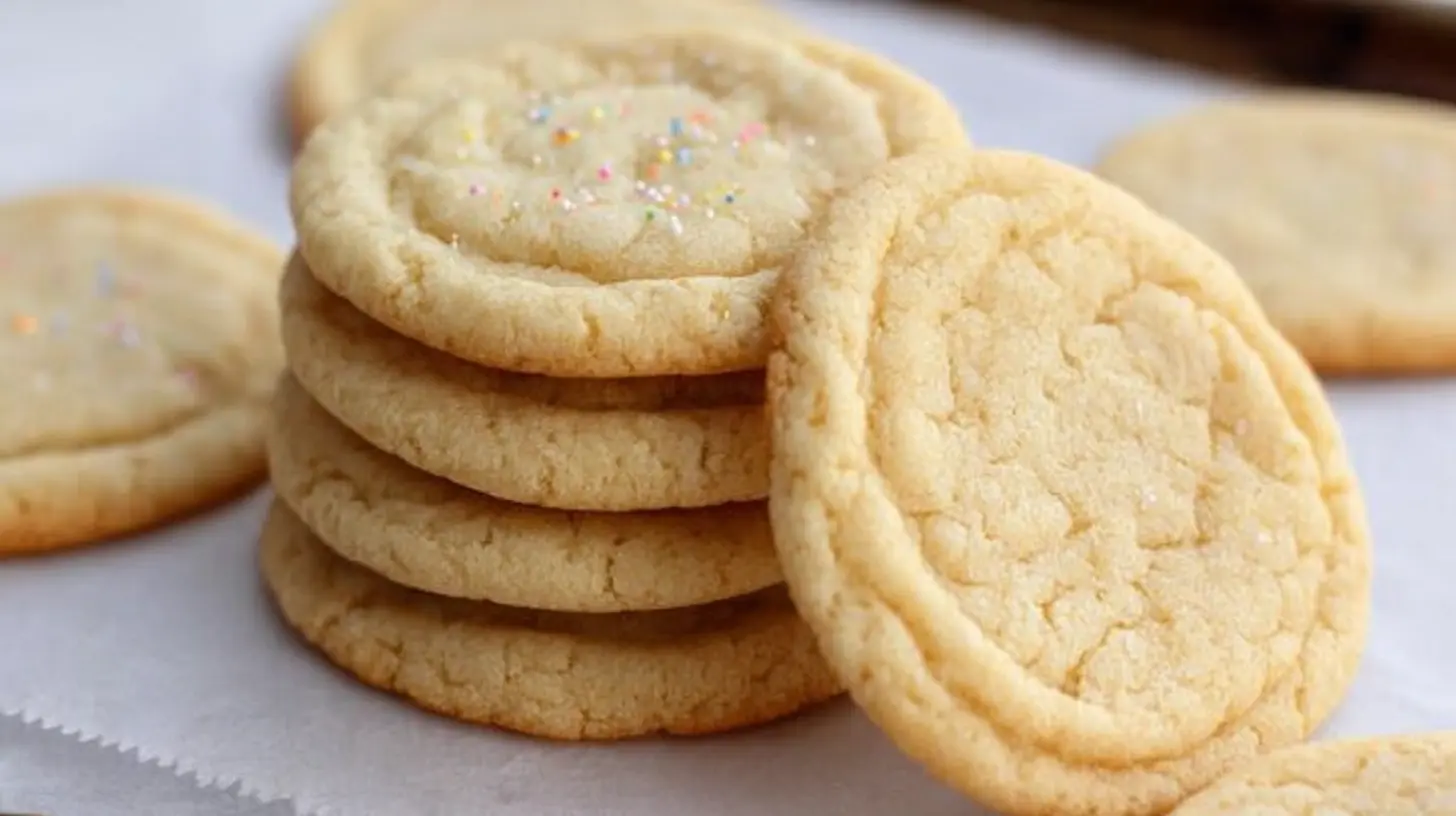 A freshly baked batch of easy sugar cookies on a cooling rack.