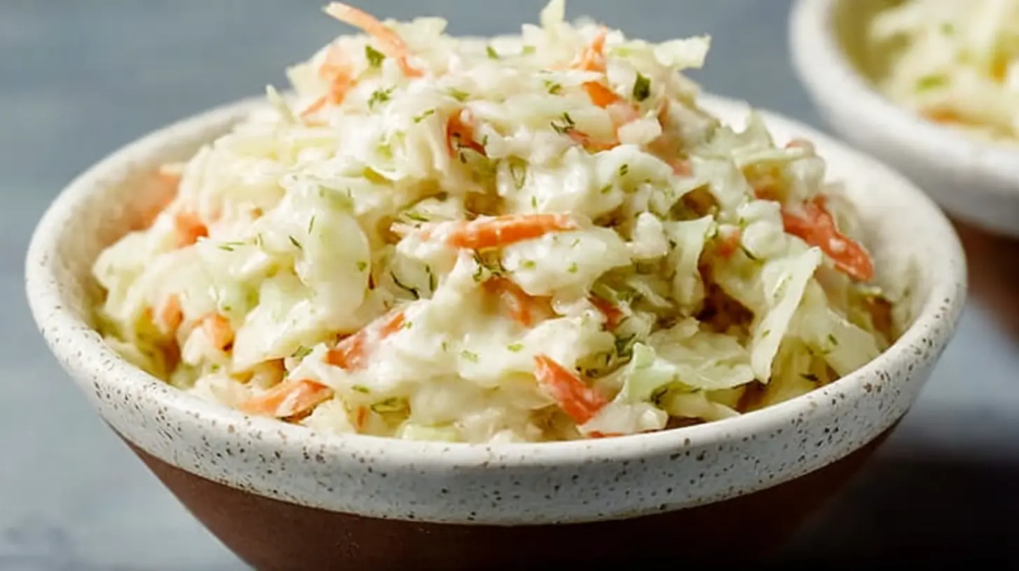 A serving of the famous KFC Coleslaw classic in a white bowl