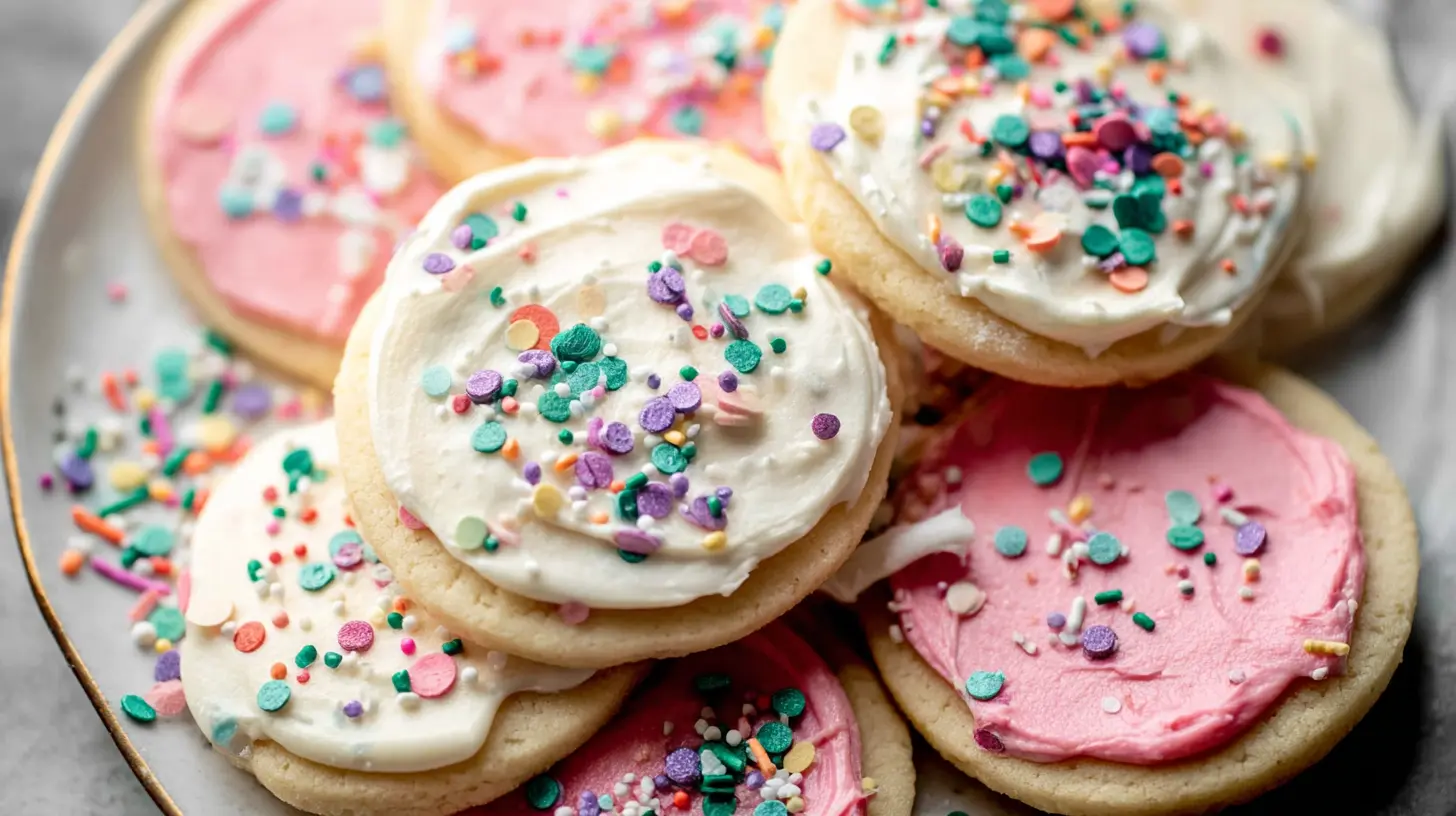 Various types of frosting for sugar cookies in different colors and textures