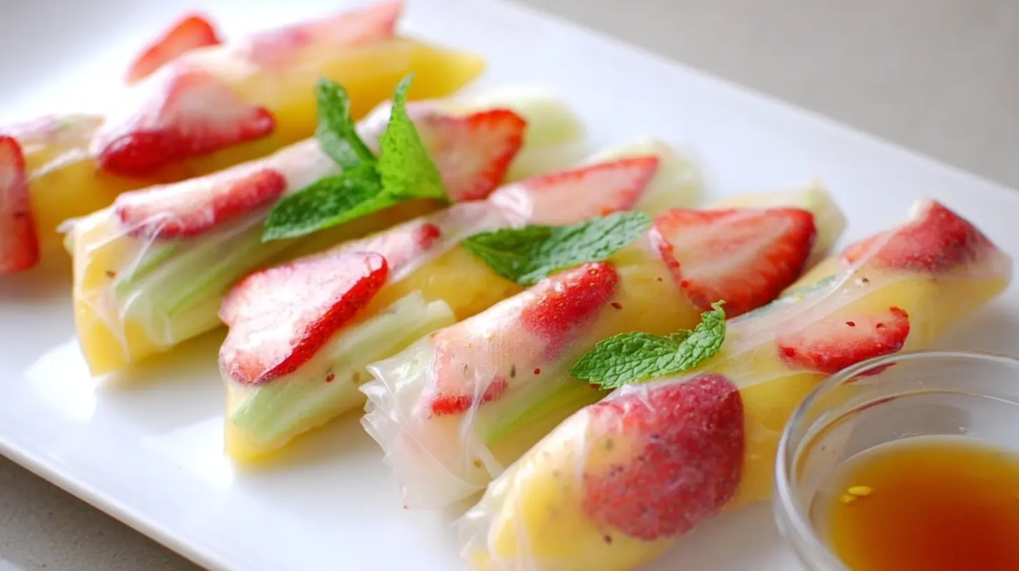 Vibrant fruit spring rolls, beautifully arranged
