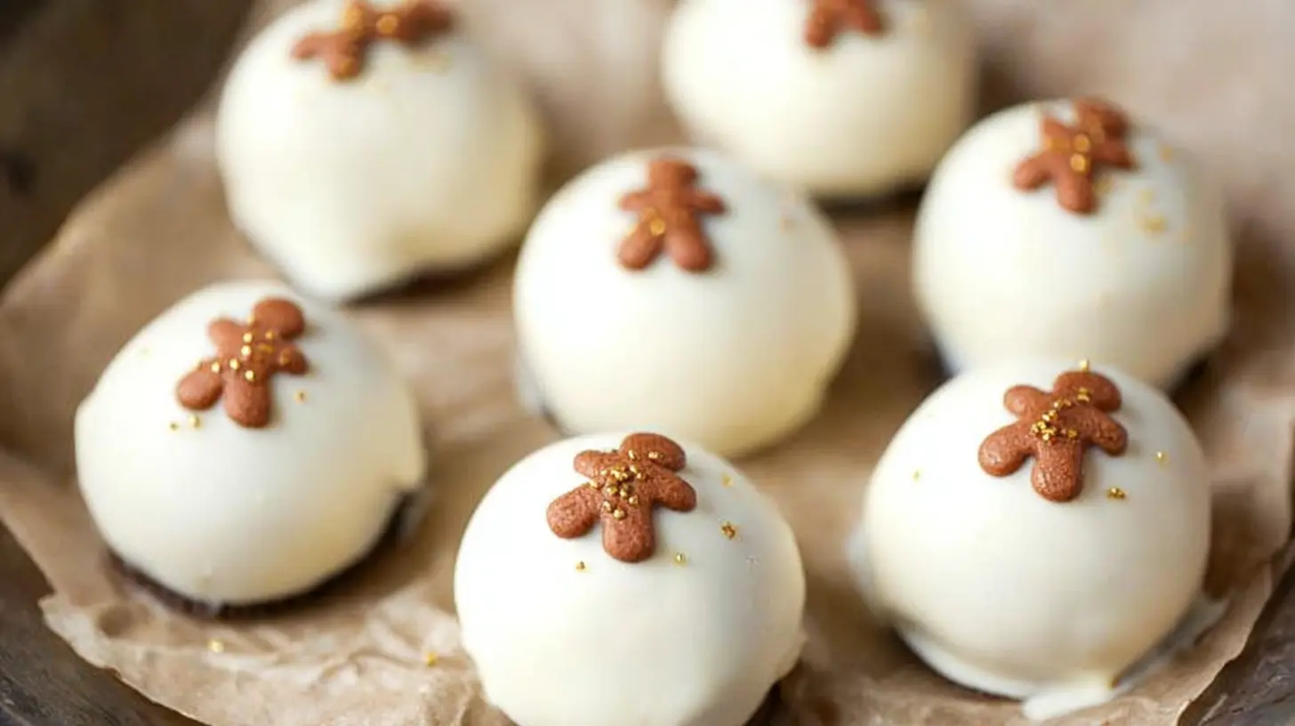 Delicious gingerbread Oreo truffles coated in white chocolate and sprinkles