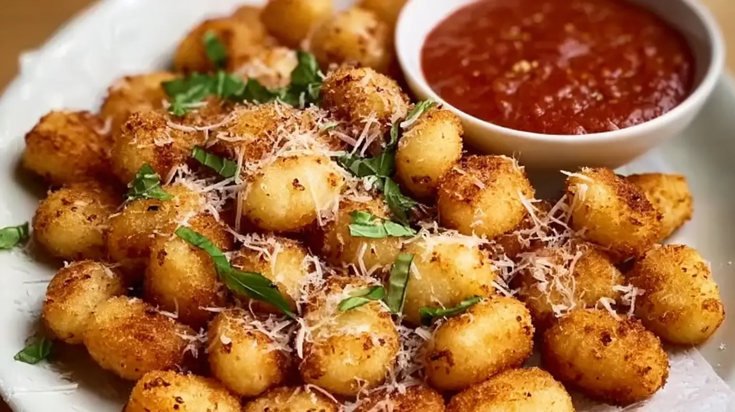 Deliciously golden and crispiest air fryer gnocchi served in a bowl.