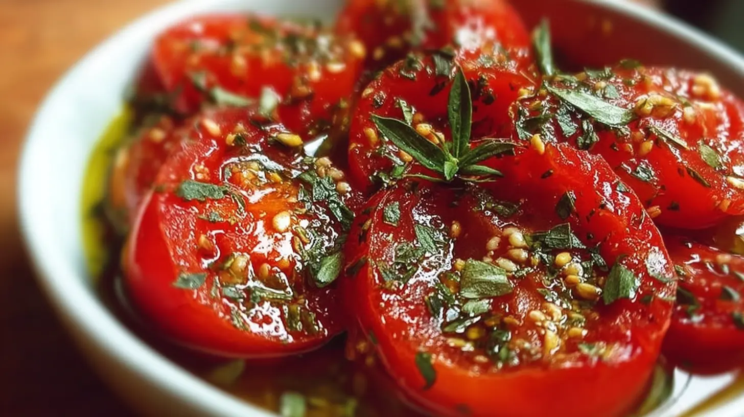Sliced fresh tomatoes flavored with herbs and oil