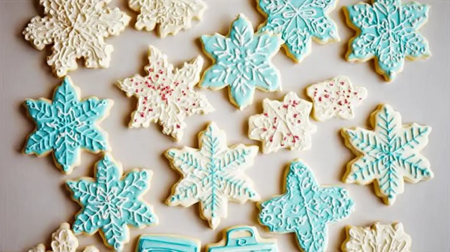 A close-up view of beautifully decorated iced sugar cookies with colorful frosting.