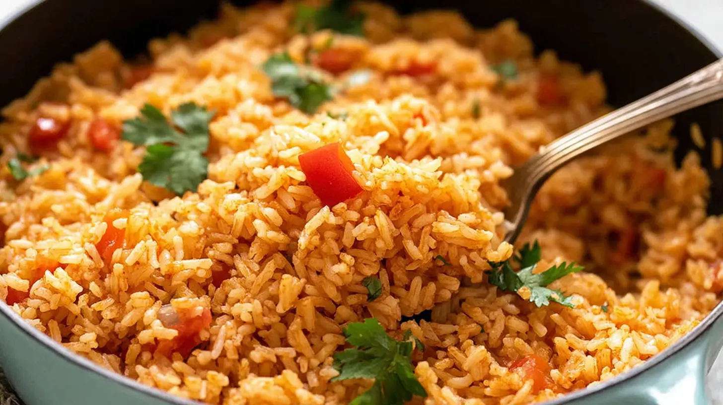 A serving of savory Mexican rice with vegetables.