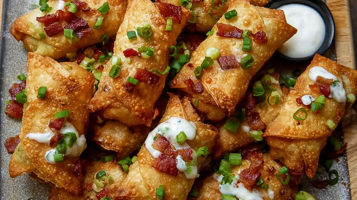 A platter of golden-brown Mini Jalapeno Popper Egg Rolls, ready to be served.