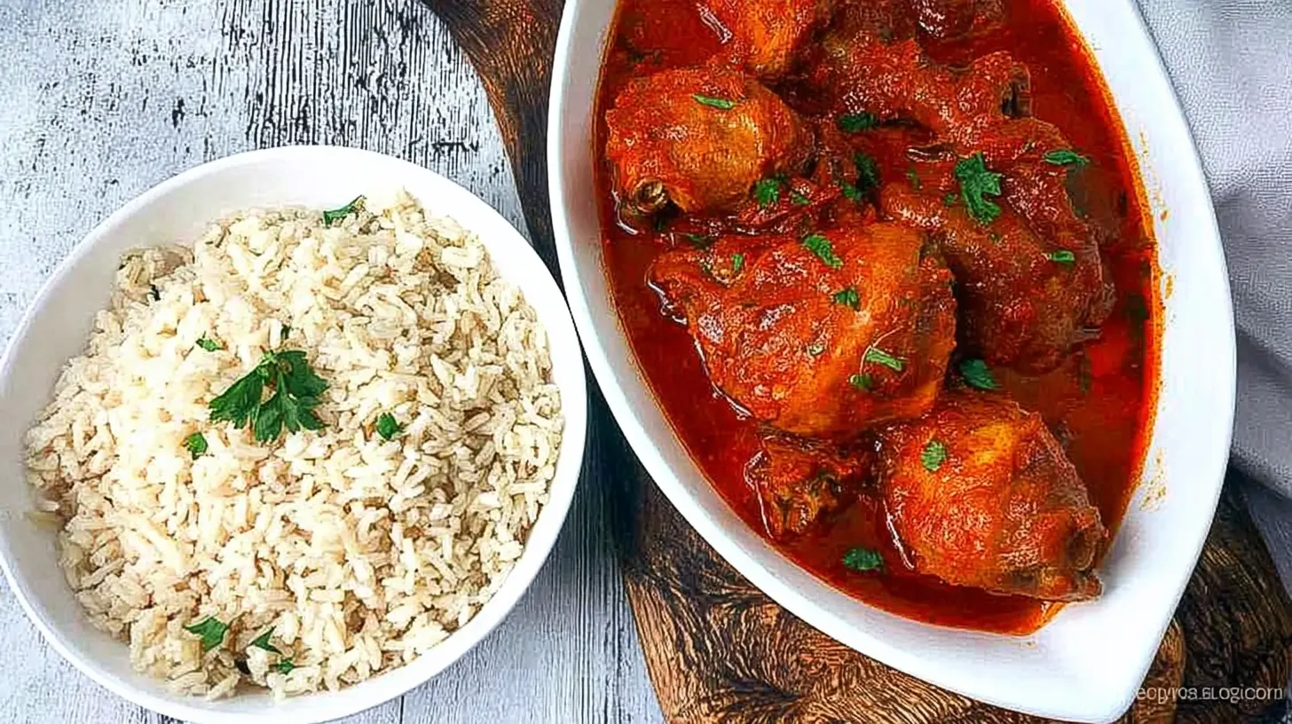 A vibrant bowl of Nigerian Chicken Stew, richly colored and steaming.