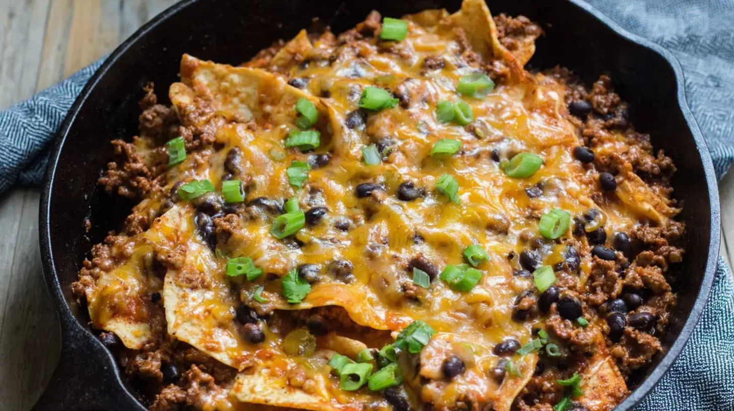 A vibrant One-Pan Beef Enchilada Skillet bubbling with cheese and sauce.