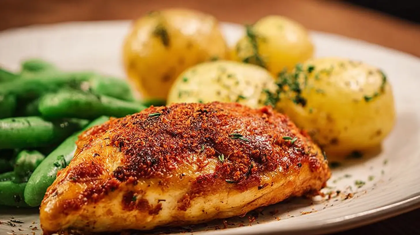 A full sheet pan dinner featuring Parmesan crusted chicken with vegetables