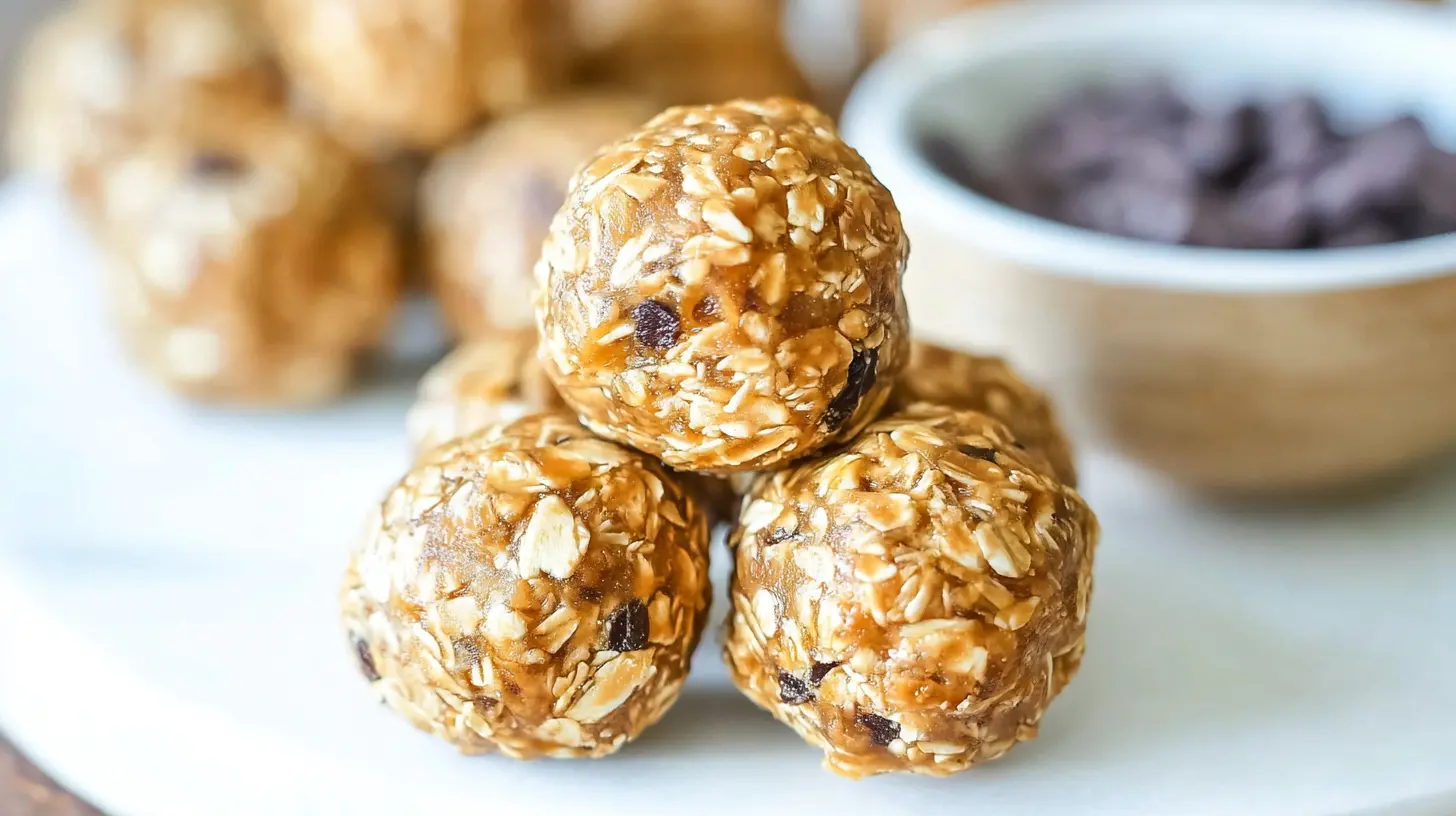 A serving of no-bake peanut butter energy bites, perfect for a quick snack.