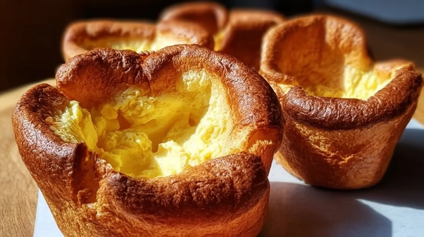 A plate showcasing perfectly risen Yorkshire Puddings ready to serve.