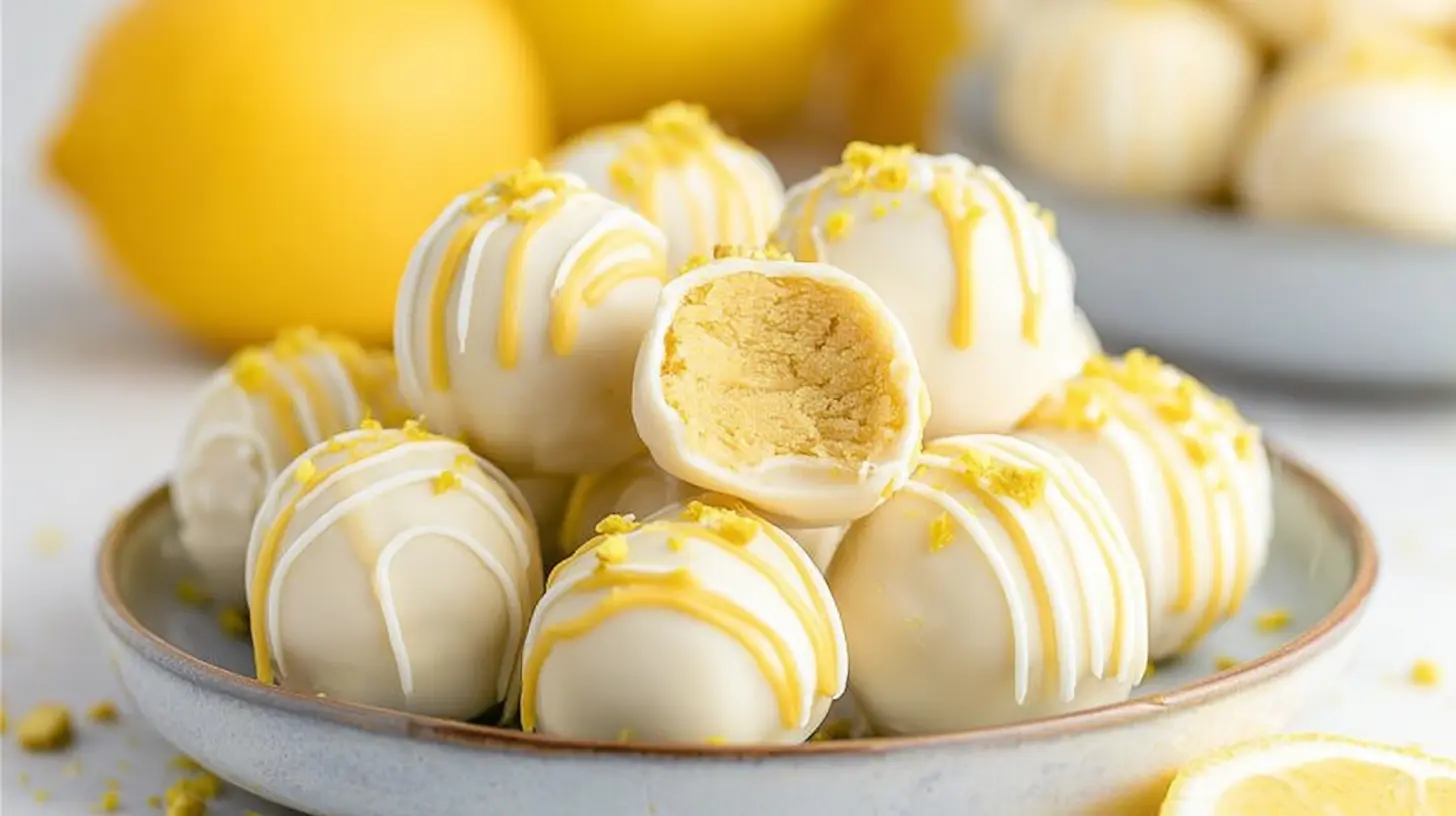 A close-up of a dreamy creamy lemon truffle