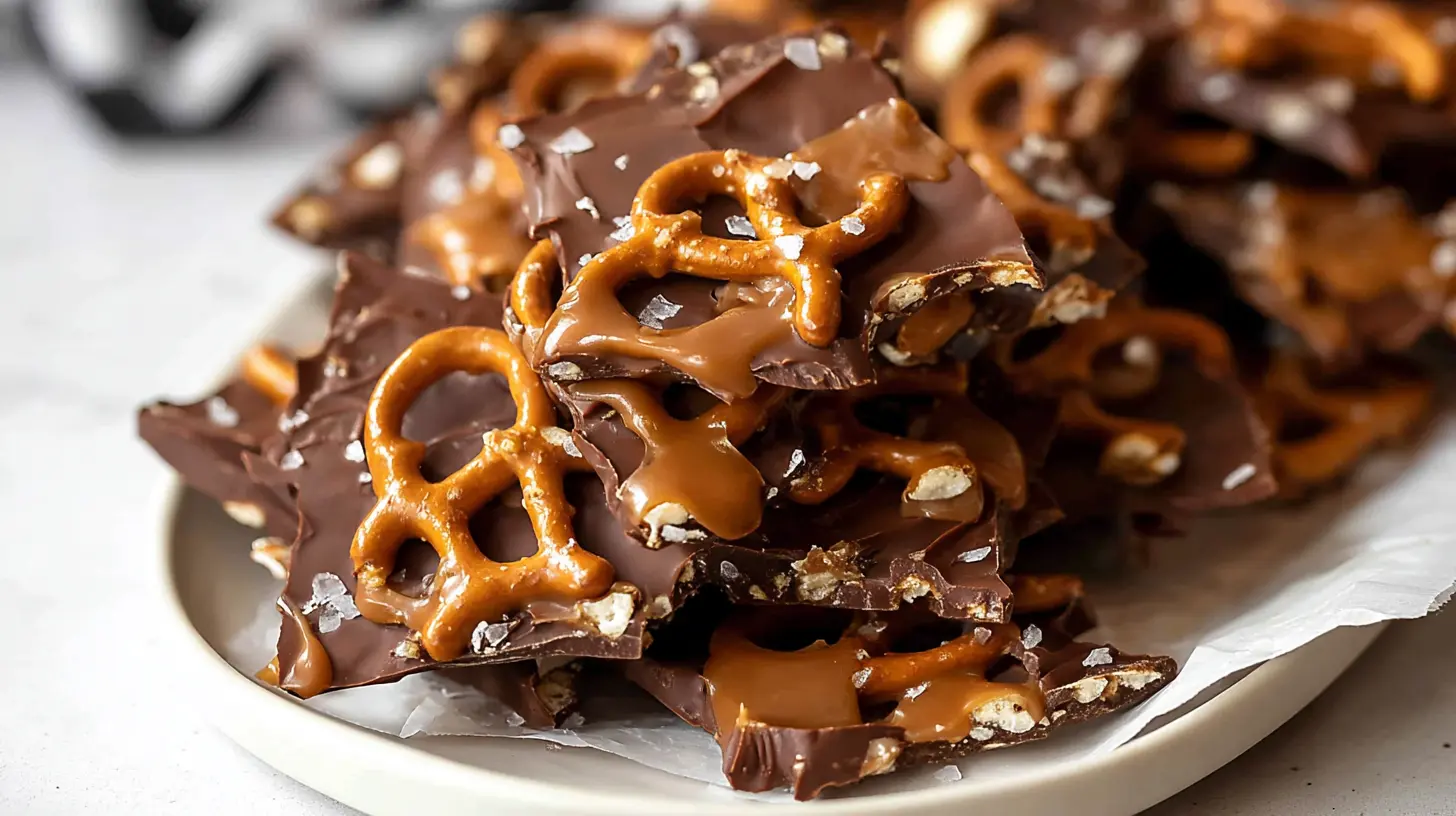 A delectable arrangement of salted caramel pretzel bark.