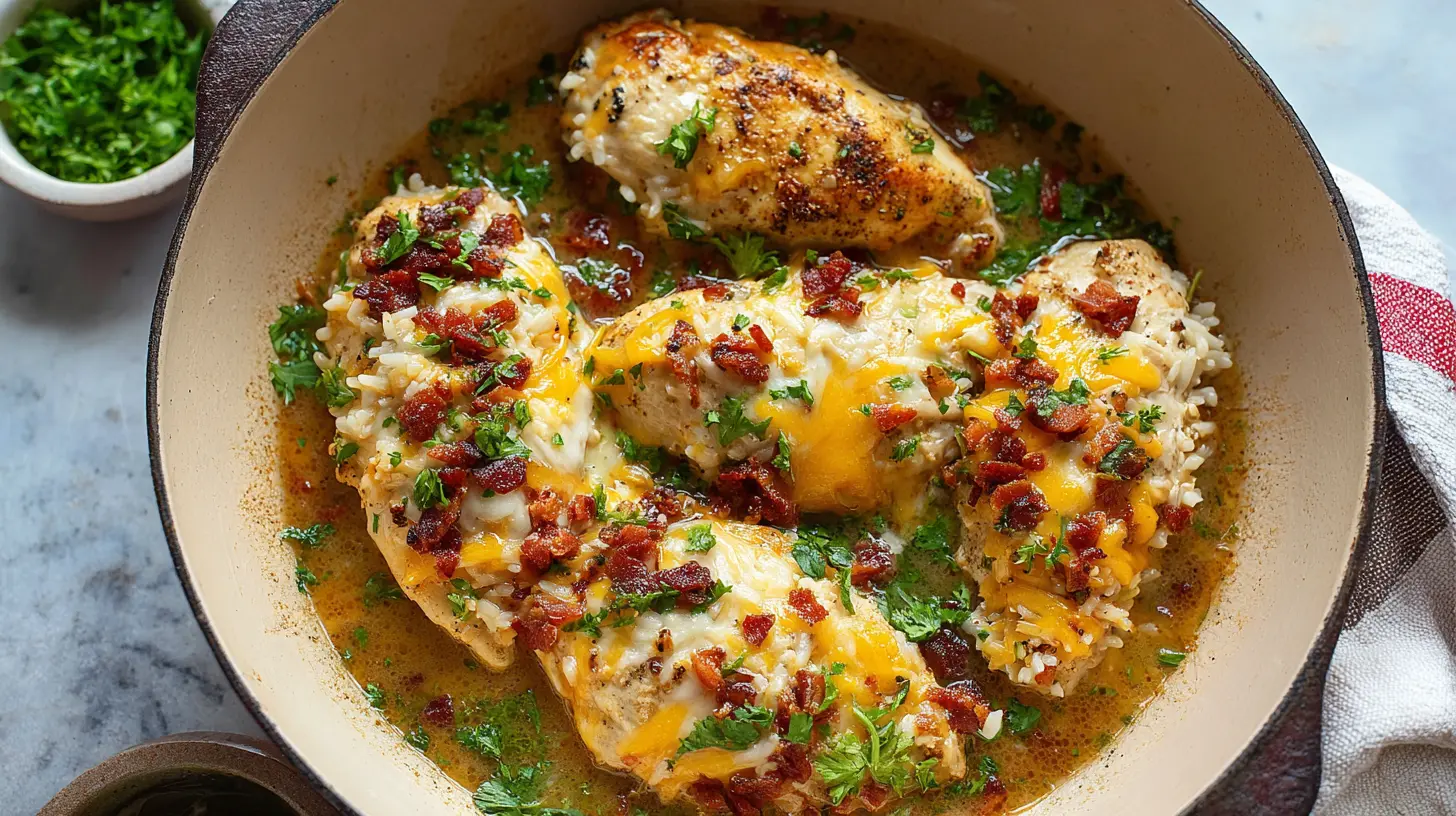 A delicious prepared crack chicken with creamy sauce.