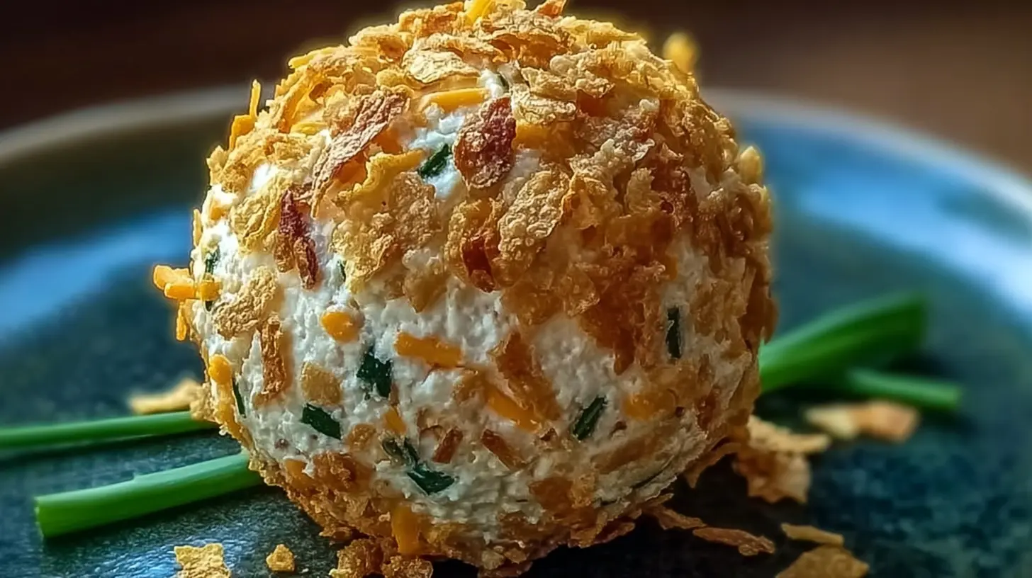 A flavorful and easy cheese ball appetizer garnished with herbs.