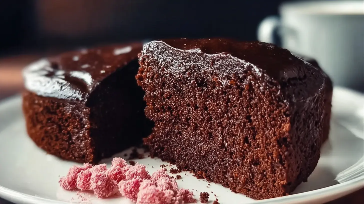 A delectable soft and moist chocolate cake slice with frosting