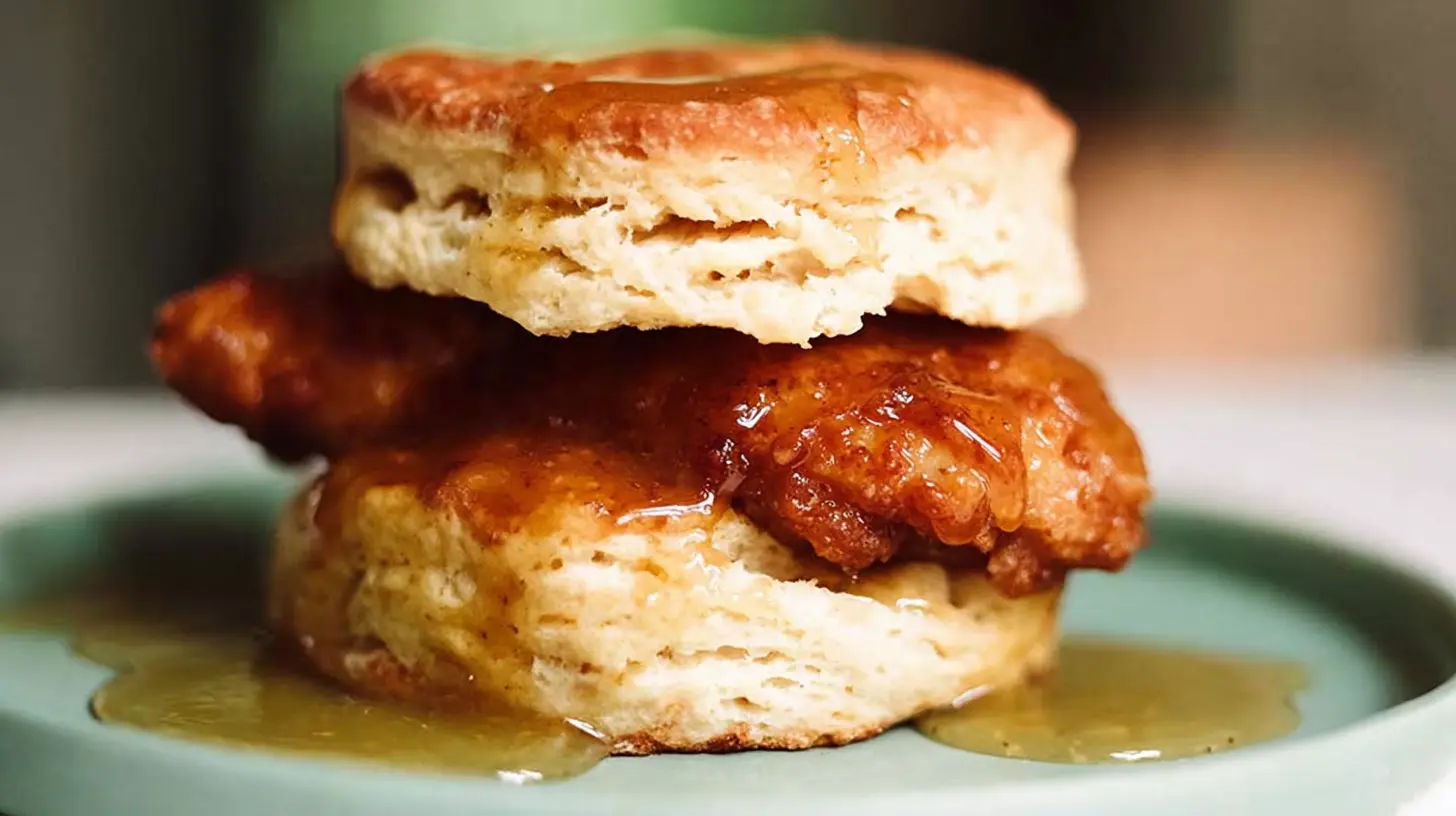 Golden-brown biscuits filled with crispy hot honey chicken and pickles
