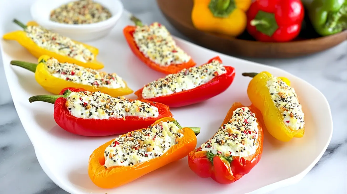 A platter of mini bell peppers filled with cheesy everything bagel mixture