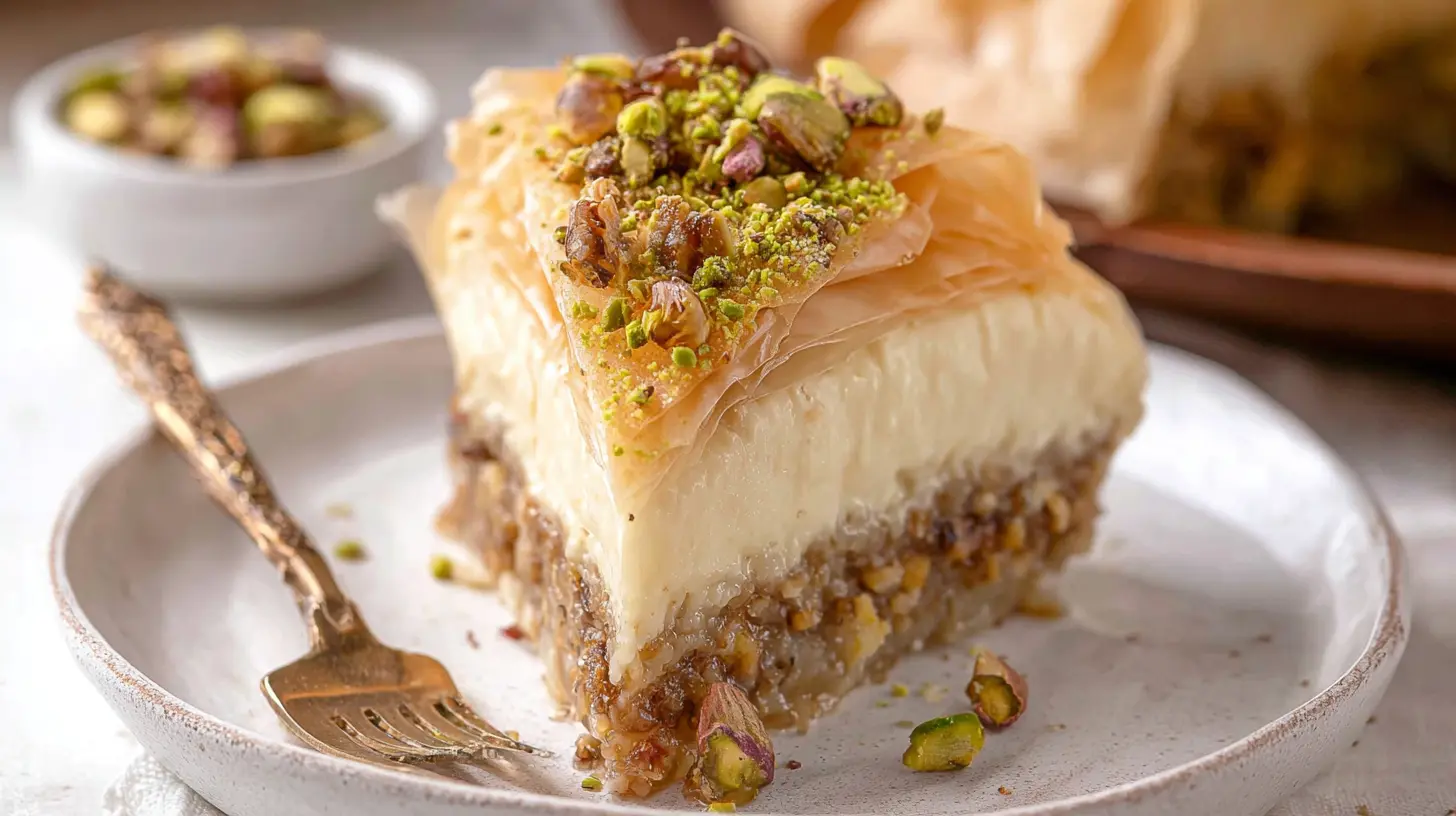 A plate of freshly baked Baklava Cheesecake Cookies, with intricate layers visible.