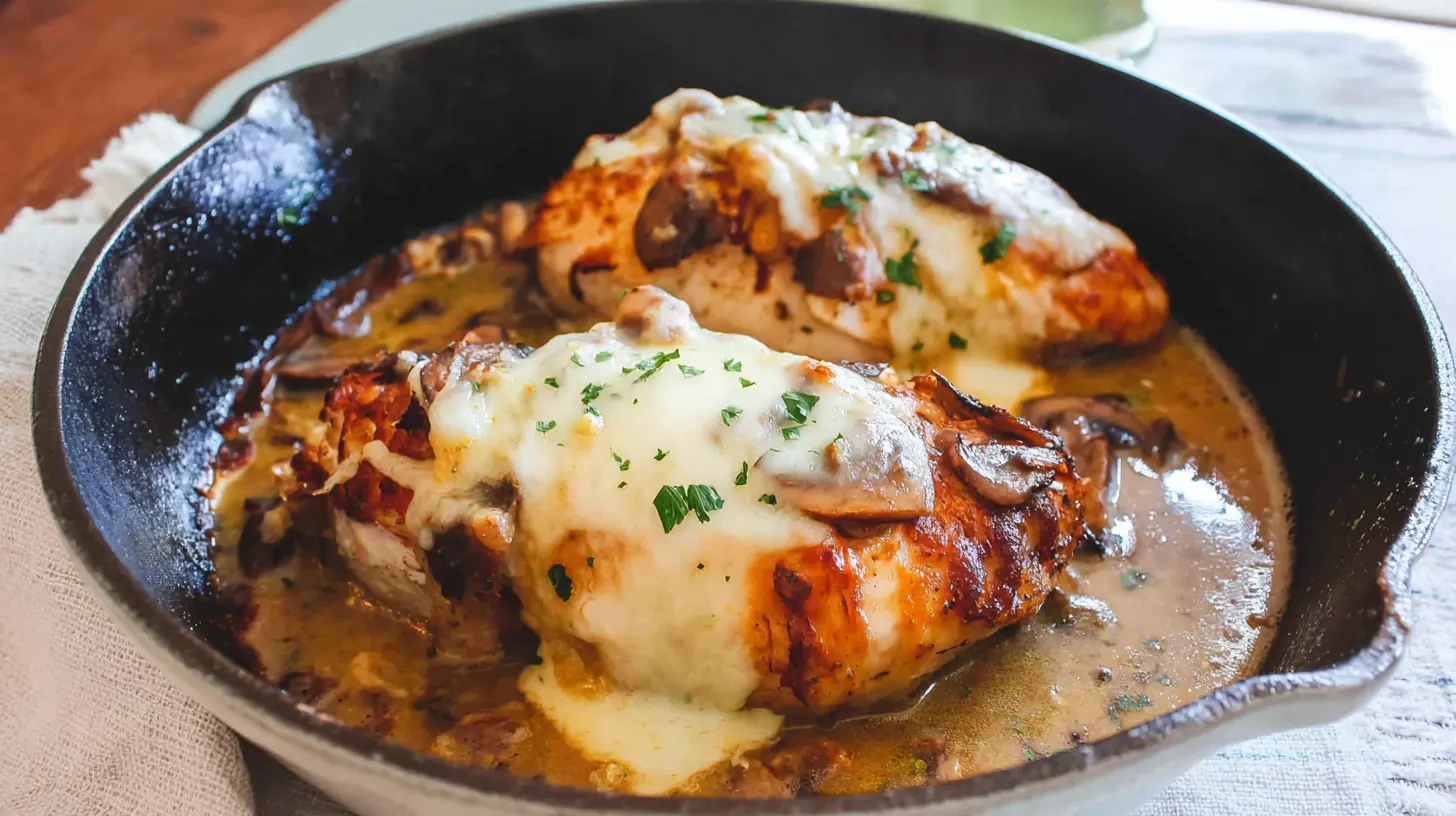 A plate featuring Texas Roadhouse Smothered Chicken topped with Jack Cheese.