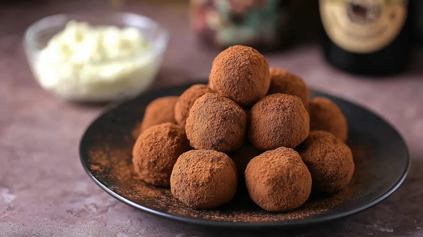 A close-up of several exquisitely crafted Tiramisu Truffles, dusted with cocoa powder.