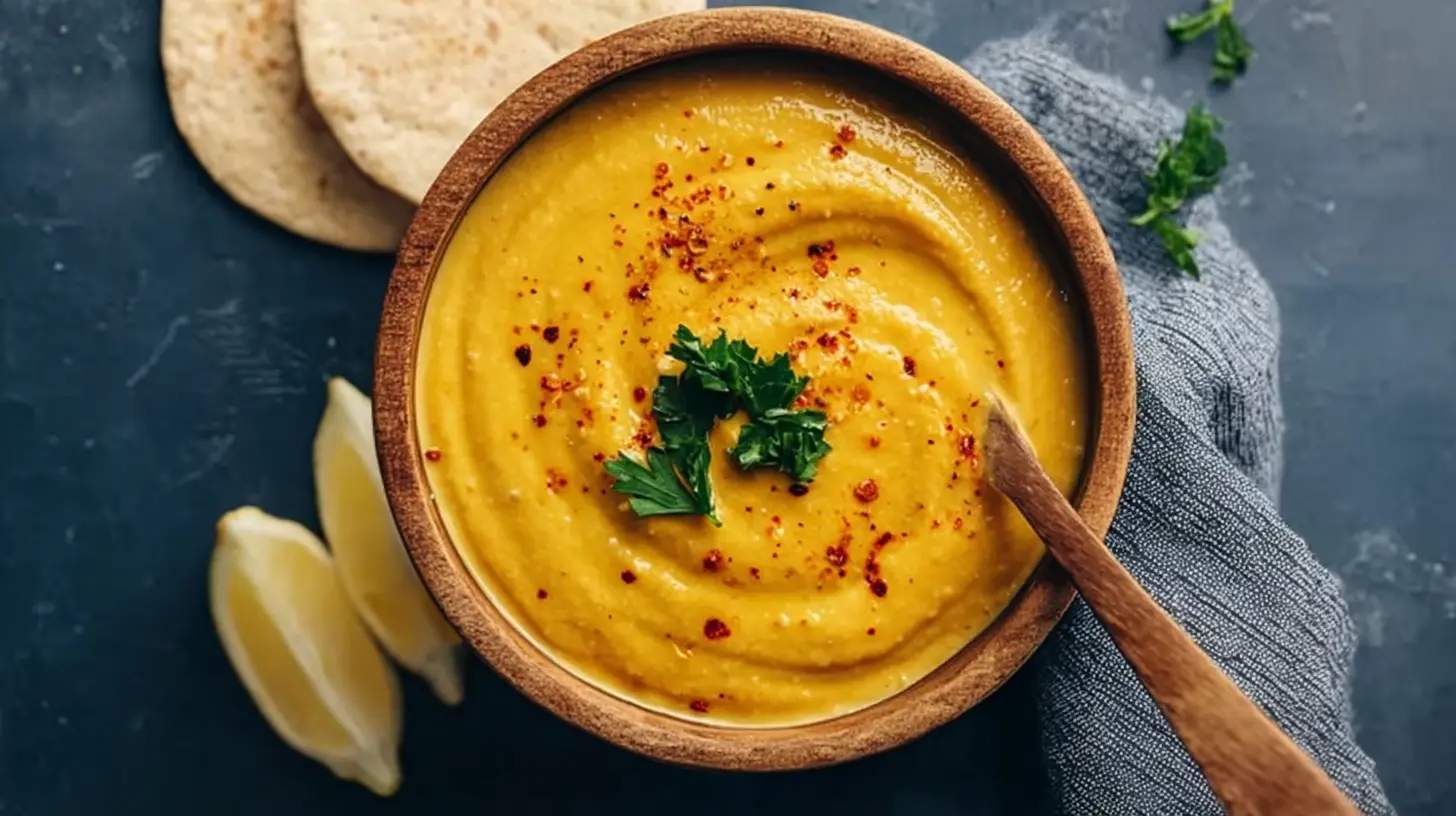 A bowl of rich and creamy vegan chickpea sauce, perfect for a plant-based meal.