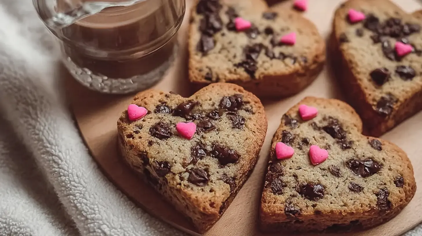 A plate full of warm heart shaped chocolate chip cookies