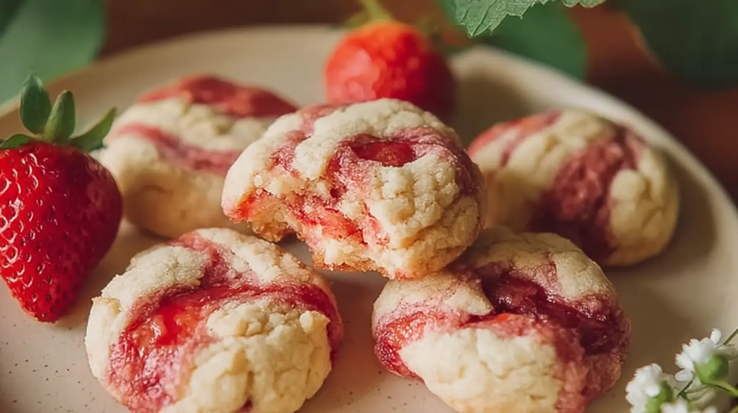 Multiple strawberry cheesecake cookies on a cooling rack, showcasing their texture.
