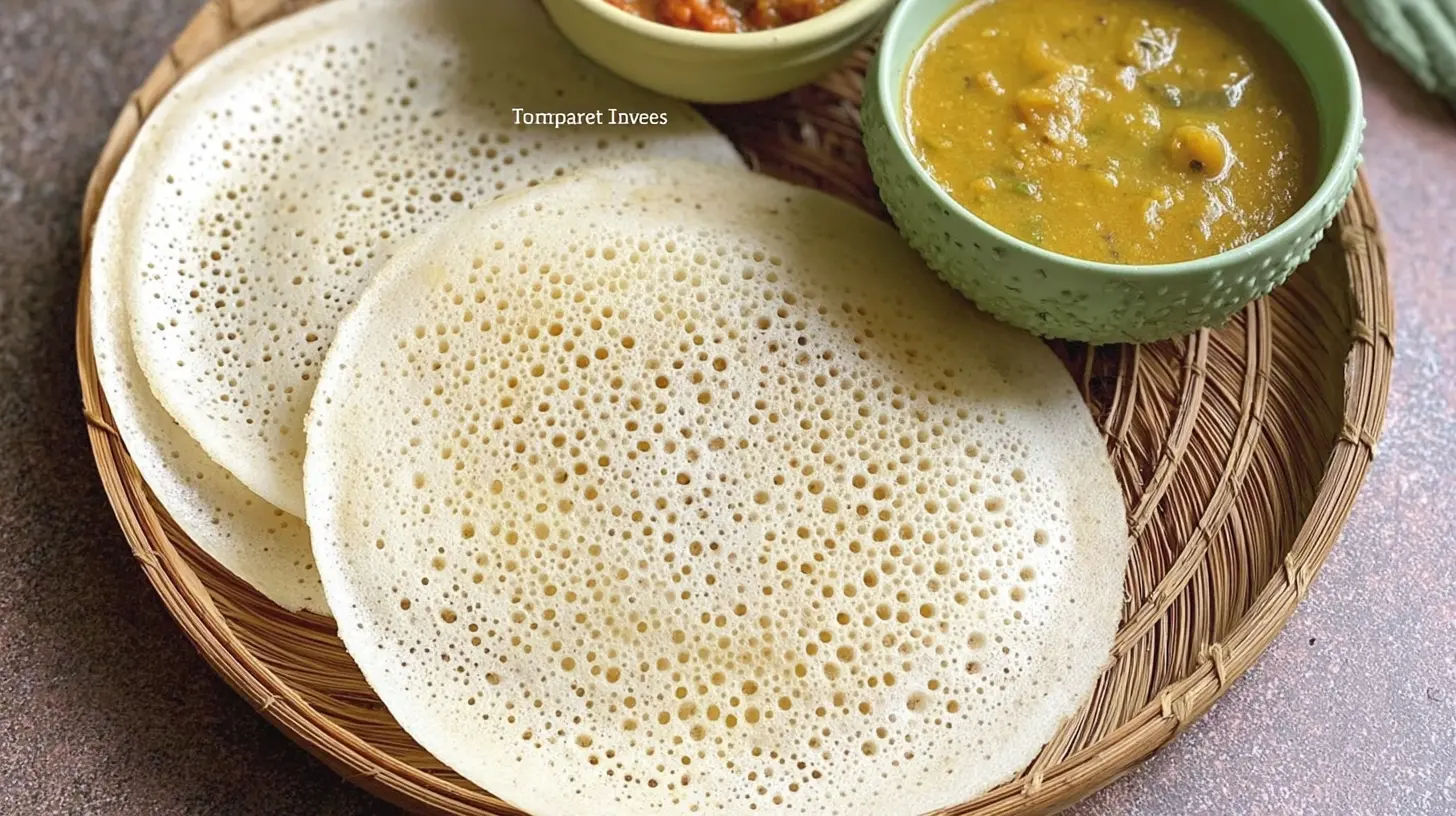 A stack of healthy instant sponge dosa, ready in 2 minutes, on a plate.