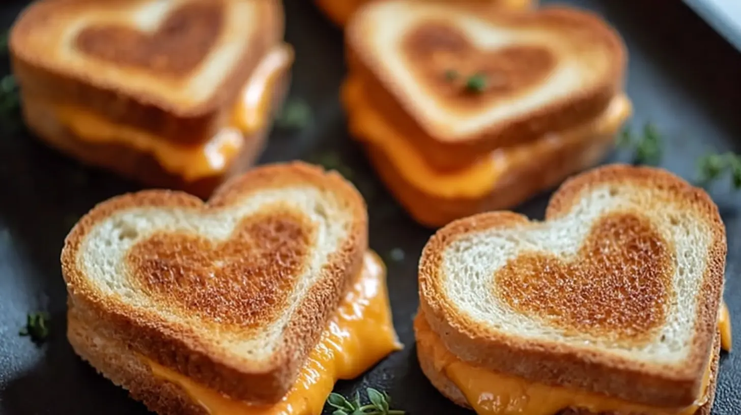 Small heart-shaped grilled cheese sandwiches