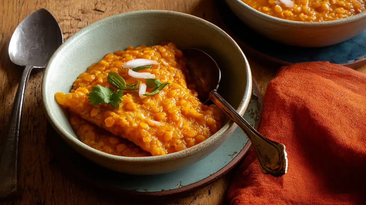 Plated spiced red lentil crepes, also known as Masoor Dal Delight, showcasing their texture.