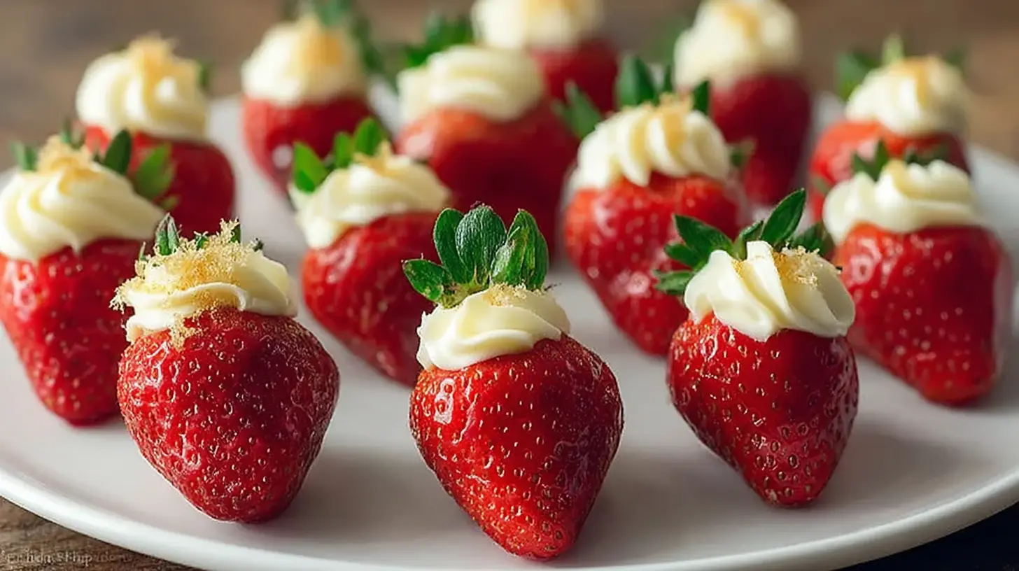 Sweet deviled strawberries presented as an elegant appetizer